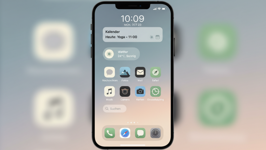 Minimalistischer Home Bildschirm eines Smartphones Handys welches Digitalen Minimalismus zeigt