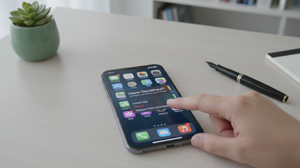 Iphone Smartphone welches zeigt wie man sein Smartphone aufräumt und Apps löscht und mehr Digitalen Minimalismus in sein Leben bringt