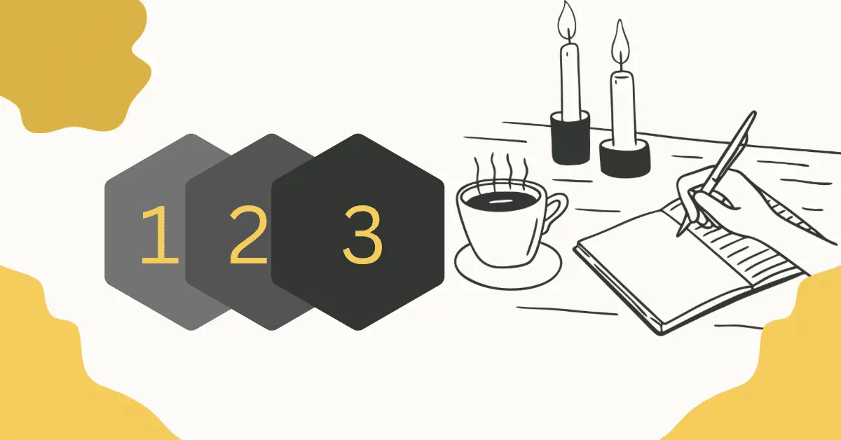 Die 3 Journale die den Unterschied machen Beitragsbild. Zahlen 1,2,3 Tisch mit Journal und Person die darin schreibt